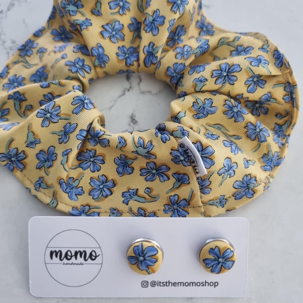 Liberty scrunchie, fabric studs, upcycled liberty tie, unique gift for her, stat