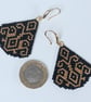 Teardrop Beaded Earrings in Black with Gold Geometric Pattern - Image 5