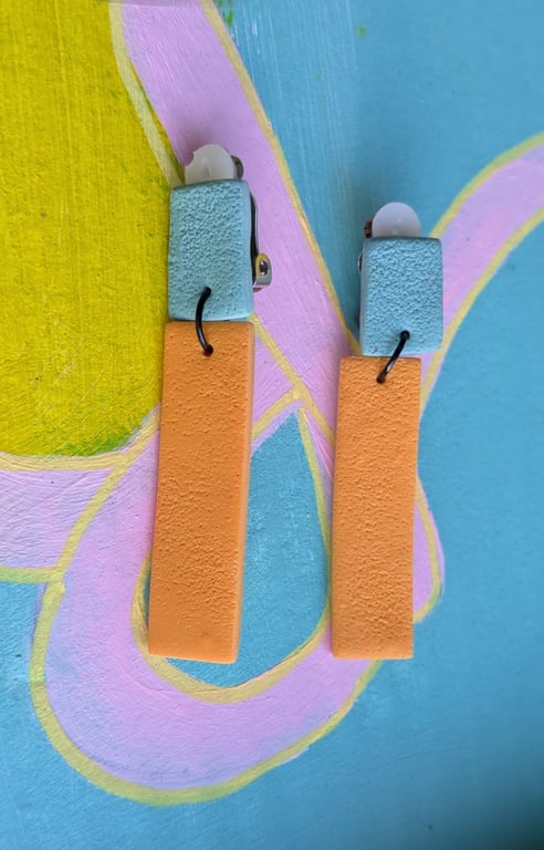 Clip on ,  colour-block statement earrings - rectangular