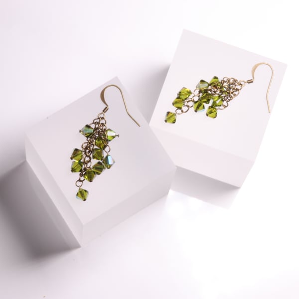 Olive Green Cascade Earrings