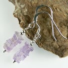 Pink Amethyst natural stone drop earrings, sterling silver, slices are 4mm