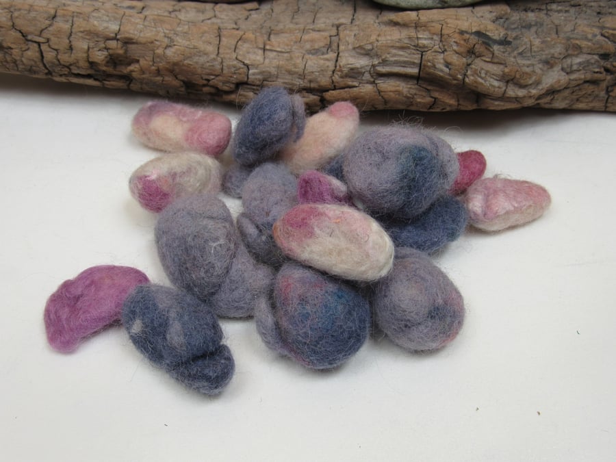 Small Multicolour Pink Purple Natural Dye Felt Nuggets