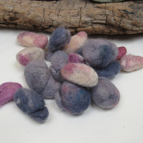 Small Multicolour Pink Purple Natural Dye Felt Nuggets