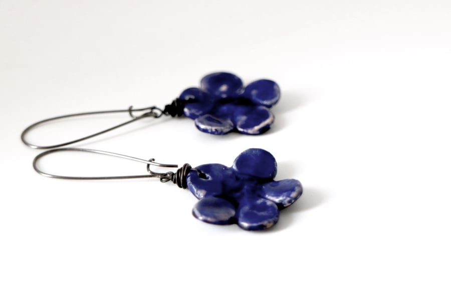 Blue Flower Drop Earrings