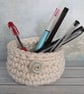 Crochet container, storage pot, bathroom decor, recycled, ceramic button - Image 4