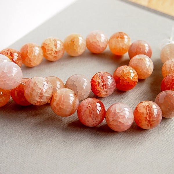 Crackle Agate 16mm Round Gemstone Beads, Orange, Beige, Grey