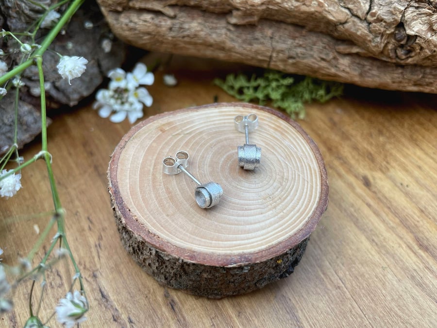 Handmade Silver Curled Petal Stud Earrings