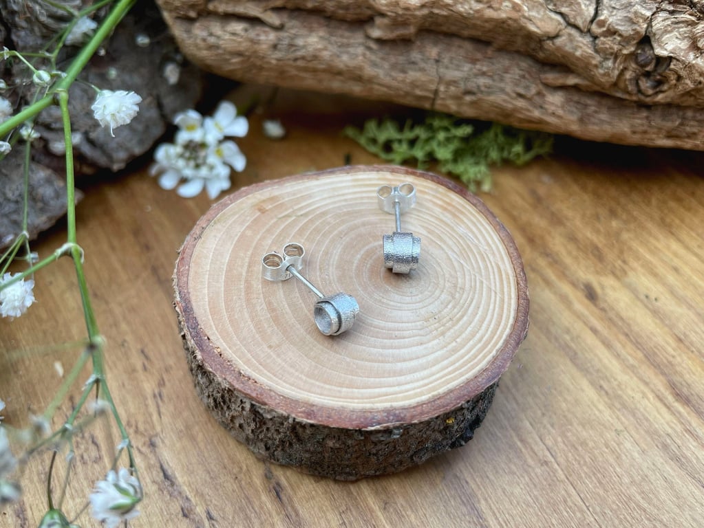 Handmade Silver Curled Petal Stud Earrings