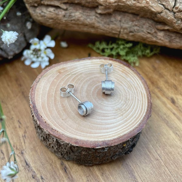 Handmade Silver Curled Petal Stud Earrings