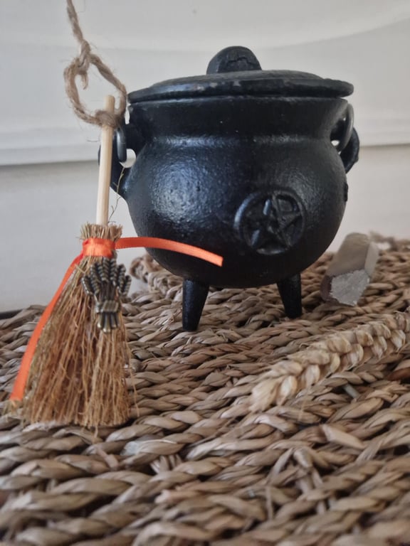 Autumn Equinox, Mabon Mini Cinnamon Broom with Tibetan Silver Wheat Charm.