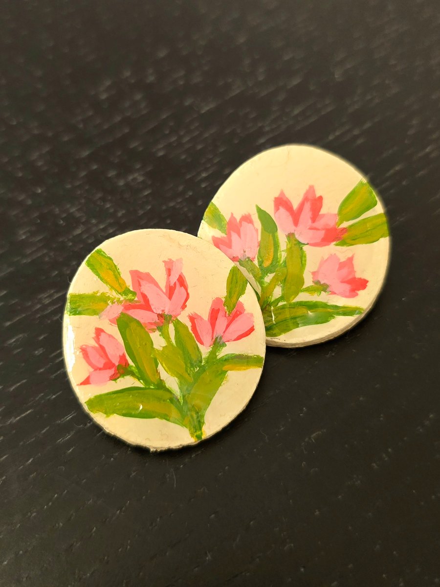 Hand-Painted Air-Dry Clay Earrings with Resin Finish – Unique Artisan Jewelry