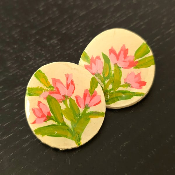 Hand-Painted Air-Dry Clay Earrings with Resin Finish – Unique Artisan Jewelry