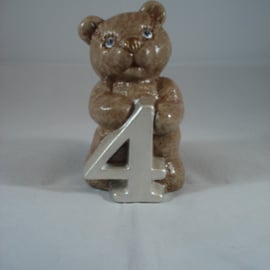 Ceramic Hand Painted Small Brown Bear Number Four Figurine Animal Ornament.