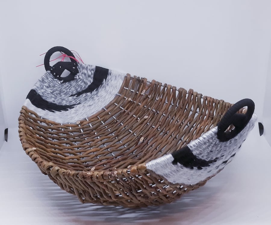 Wire, Willow, Suede, Wool basket