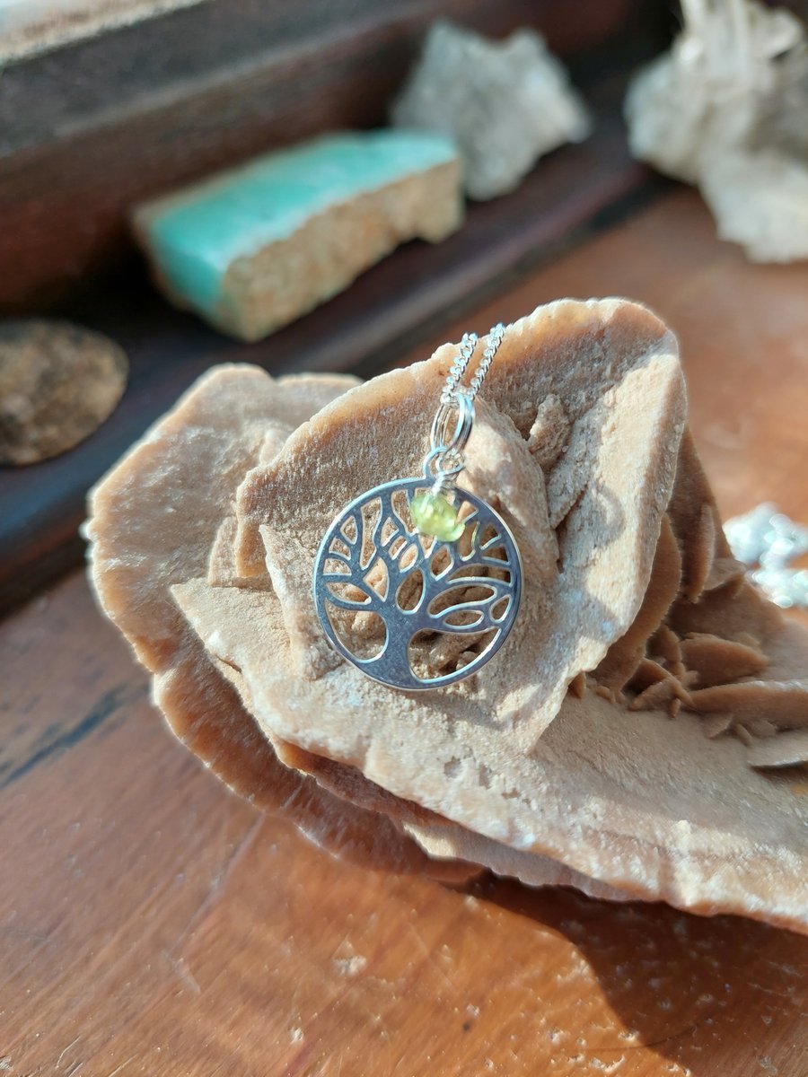 Sterling Silver and Peridot Tree of Life Necklace - August Birthstone