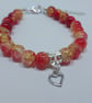 Heart - Red Yellow Glass Beads Bracelet - 7 inches