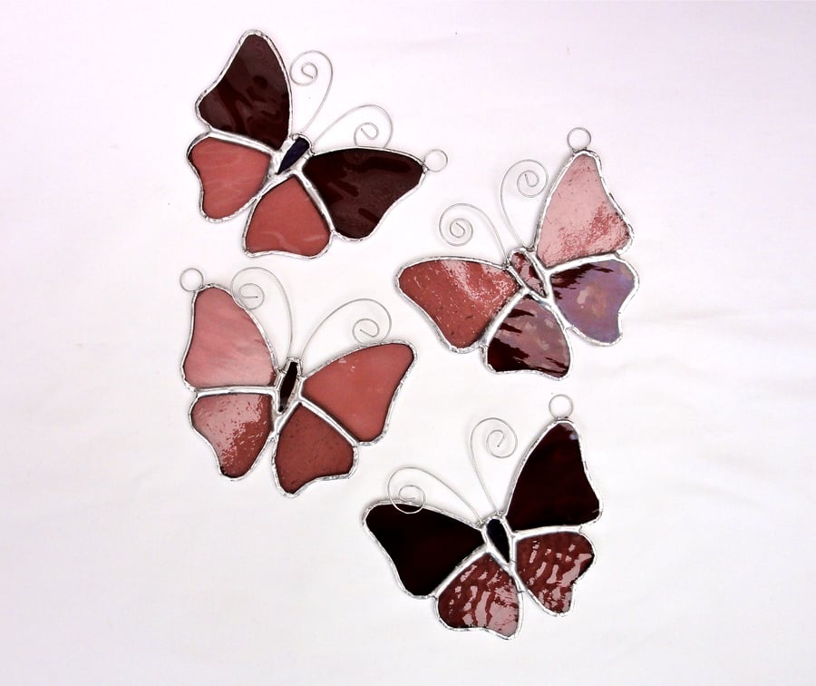 Stained Glass Butterfly Suncatcher - Pink