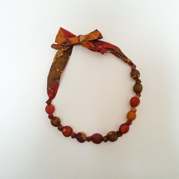 Mustard, Maroon, Rust, Brown, Purple Liberty Print Fabric Necklace Rose C Print