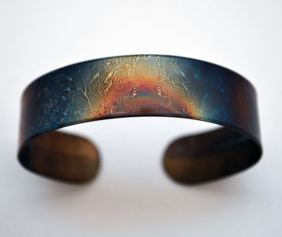 Surgical steel Owl Cuff, multicolured finish, slim