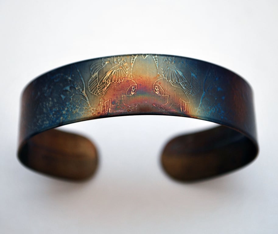 Surgical steel Owl Cuff, multicolured finish, slim