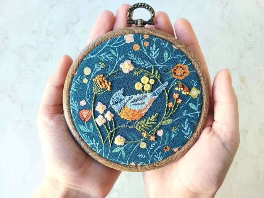 Little Nuthatch Hand Embroidered Hoop