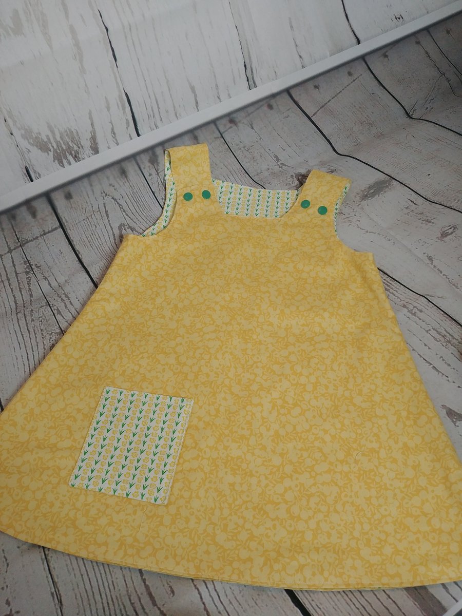 Libert Yellow Print Reversible Pinafore Dress - Two Dresses in One