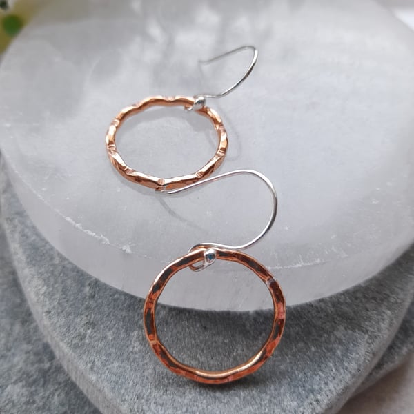 Wavy Copper Hoop Earrings With Argentium Silver Ear Wires