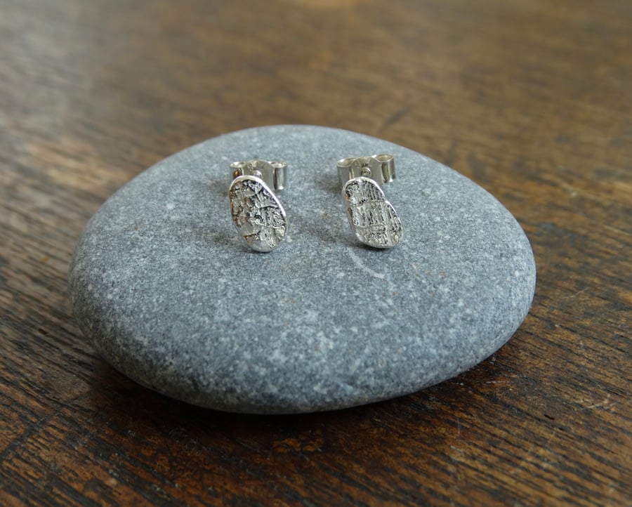 Silver stud earrings - landscape studs - recycled sterling silver