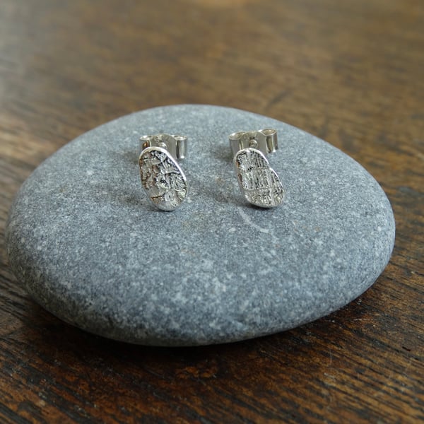 Silver stud earrings - landscape studs - recycled sterling silver