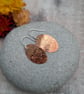 Copper Floral Pattern Oval Disc Earrings - JBJ1090 - Image 2
