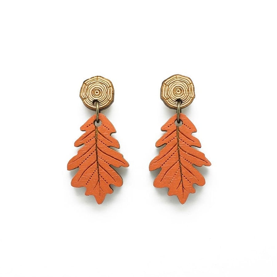 Autumn Orange Oak Leaf Drop Earrings