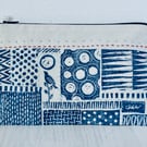 A unique hand printed pouch with hand embroidery made by Linda in Hampshire