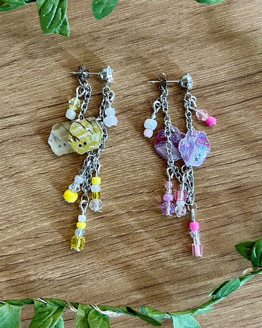 Mini Fondant Fancy Earrings - Mismatched Glitter Cake Rhinestone Studs