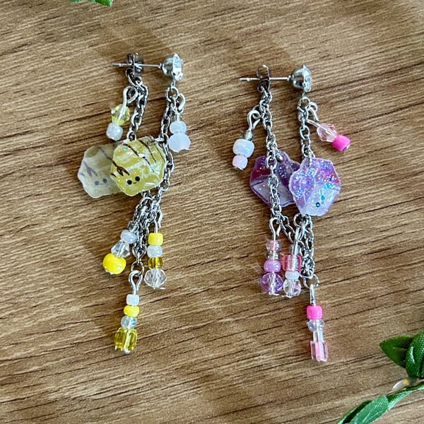 Mini Fondant Fancy Earrings - Mismatched Glitter Cake Rhinestone Studs