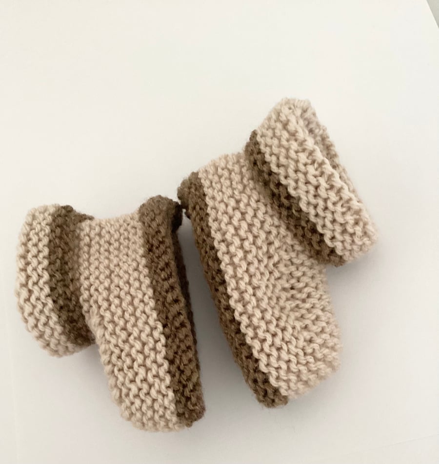 Hand knitted brown premature, newborn baby booties