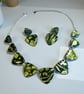 Green and Black Animal Print Necklace and Earrings Set  