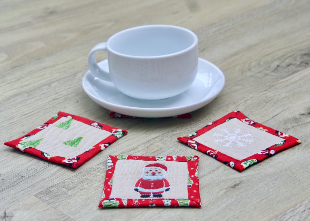 Coasters -Set of Four Quilted Christmas Coasters.