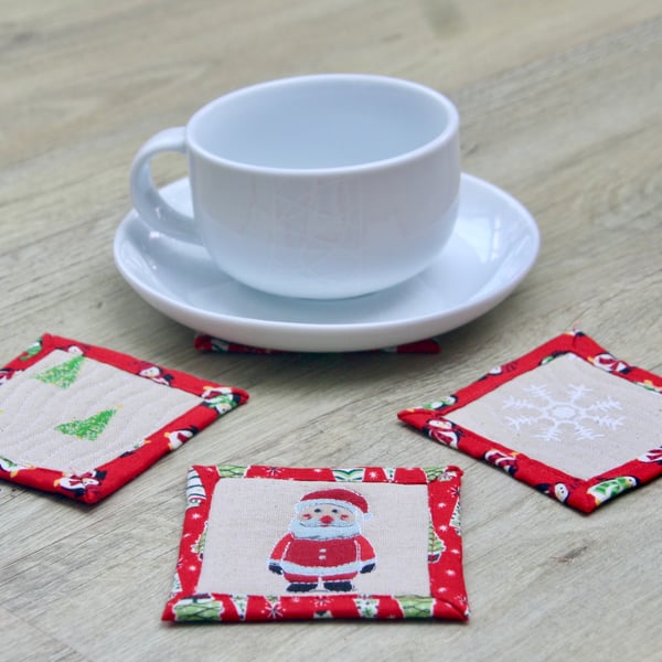 Coasters -Set of Four Quilted Christmas Coasters.