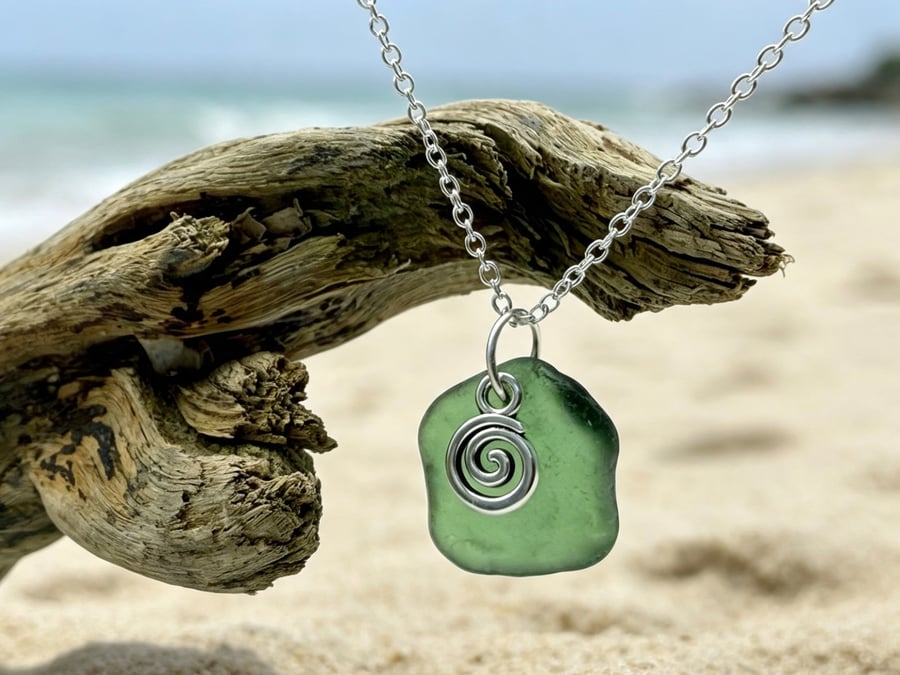Unique Sea Glass Necklace with Charm