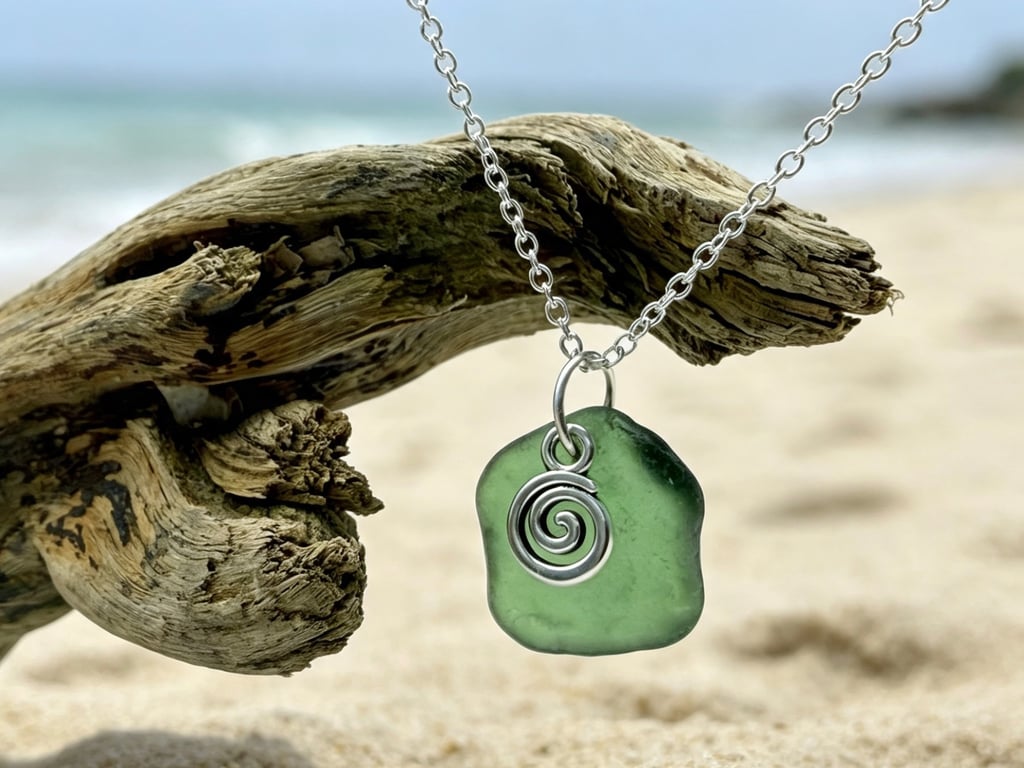 Unique Sea Glass Necklace with Charm