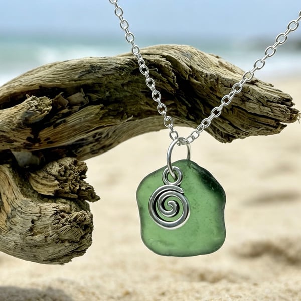 Unique Sea Glass Necklace with Charm