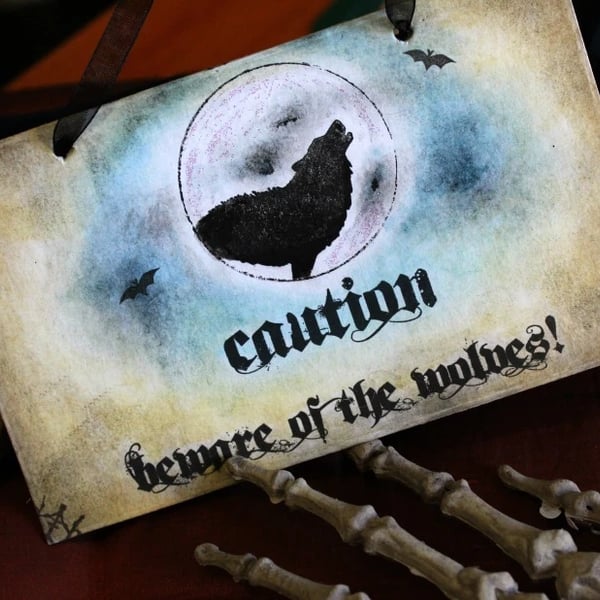 Moonlight Beware Of The Wolves Halloween Caution Sign Prop 2
