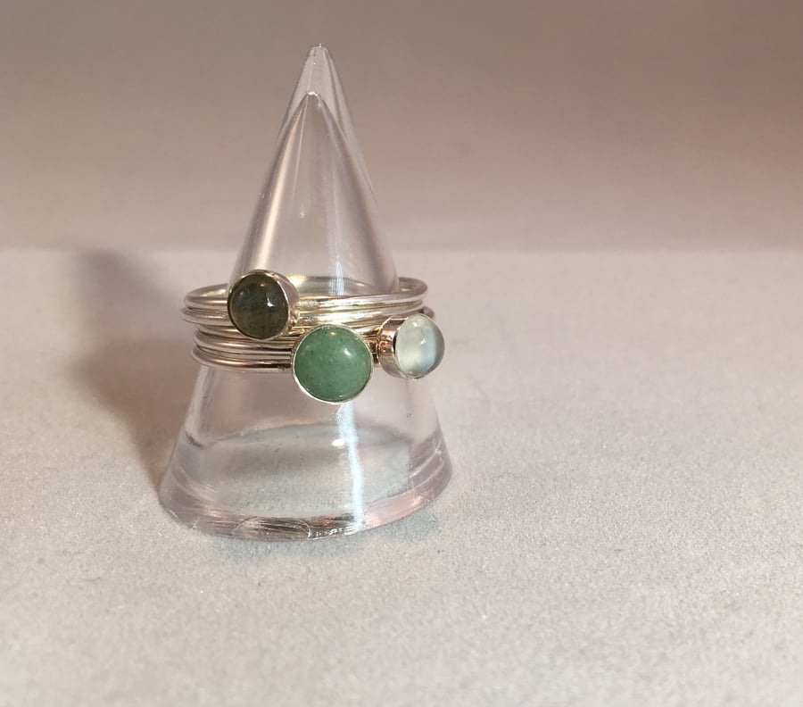 Three stone green stacking rings