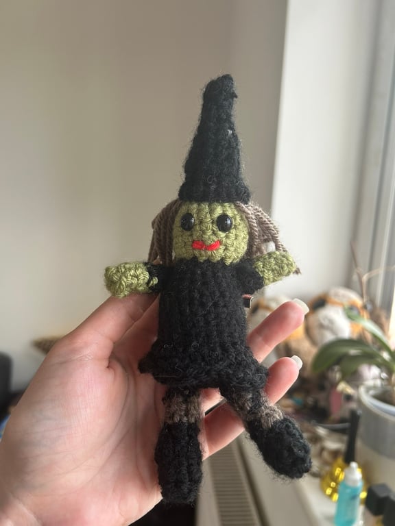 Handmade Crochet Witch Brooch: Cute Halloween Pin, Spooky Season Accessory