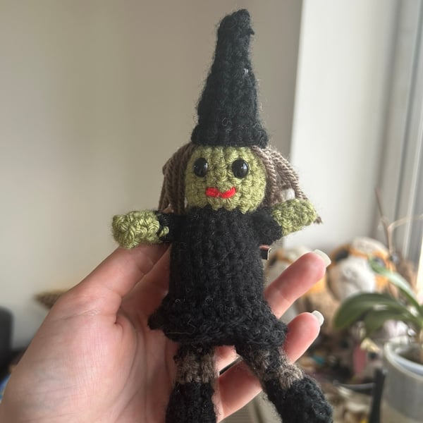 Handmade Crochet Witch Brooch: Cute Halloween Pin, Spooky Season Accessory