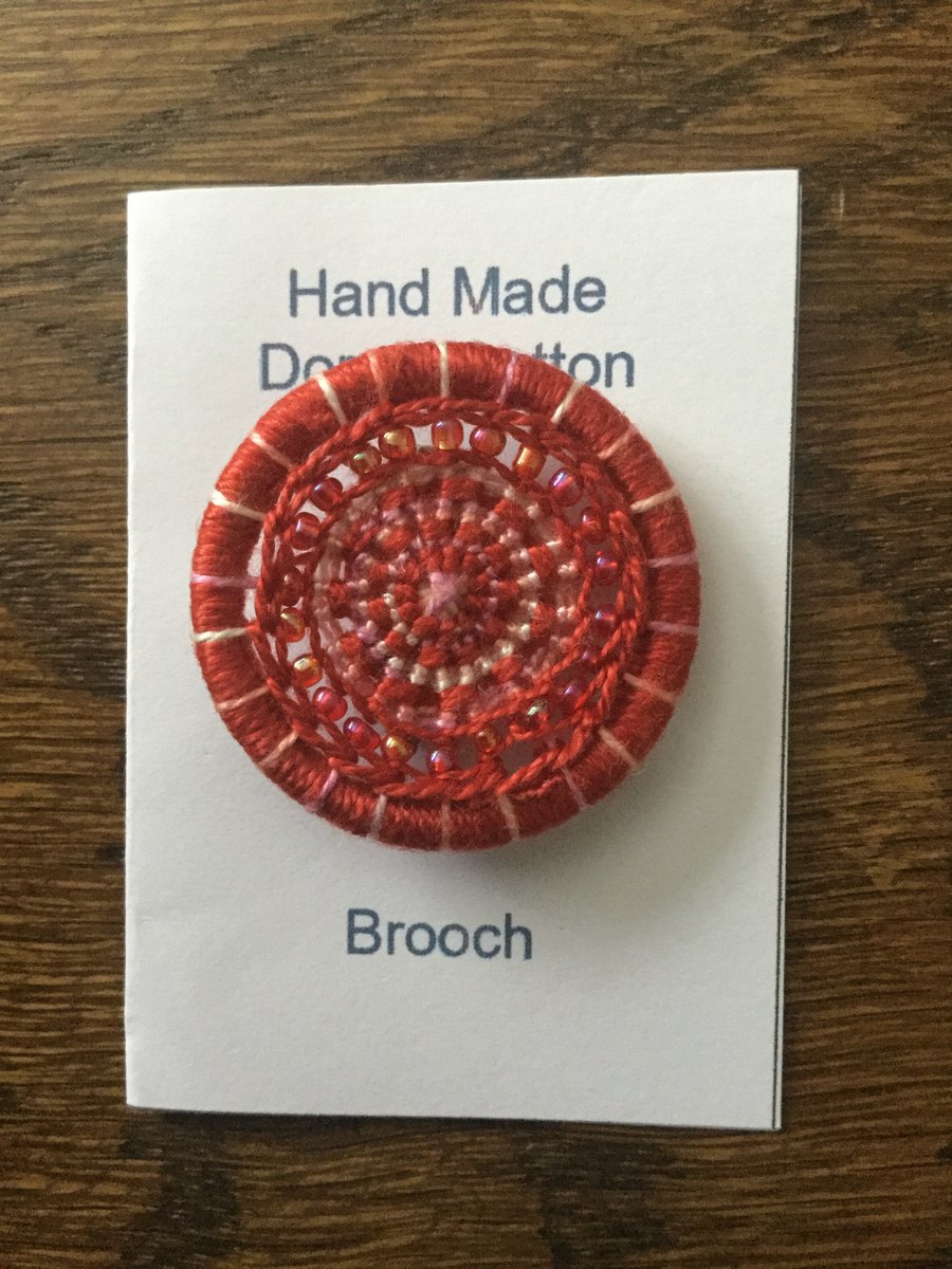 Beaded Dorset Button Brooch, Russet and Pink, B12