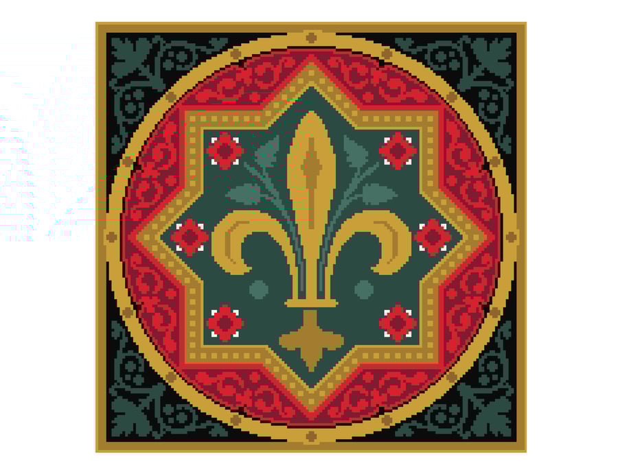 015 - Cross Stitch Christmas Medieval Fleur de Lys cushion Saint Chappel 