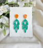Teal Botanical Drop Earrings - Orange and Green Acrylic Earrings