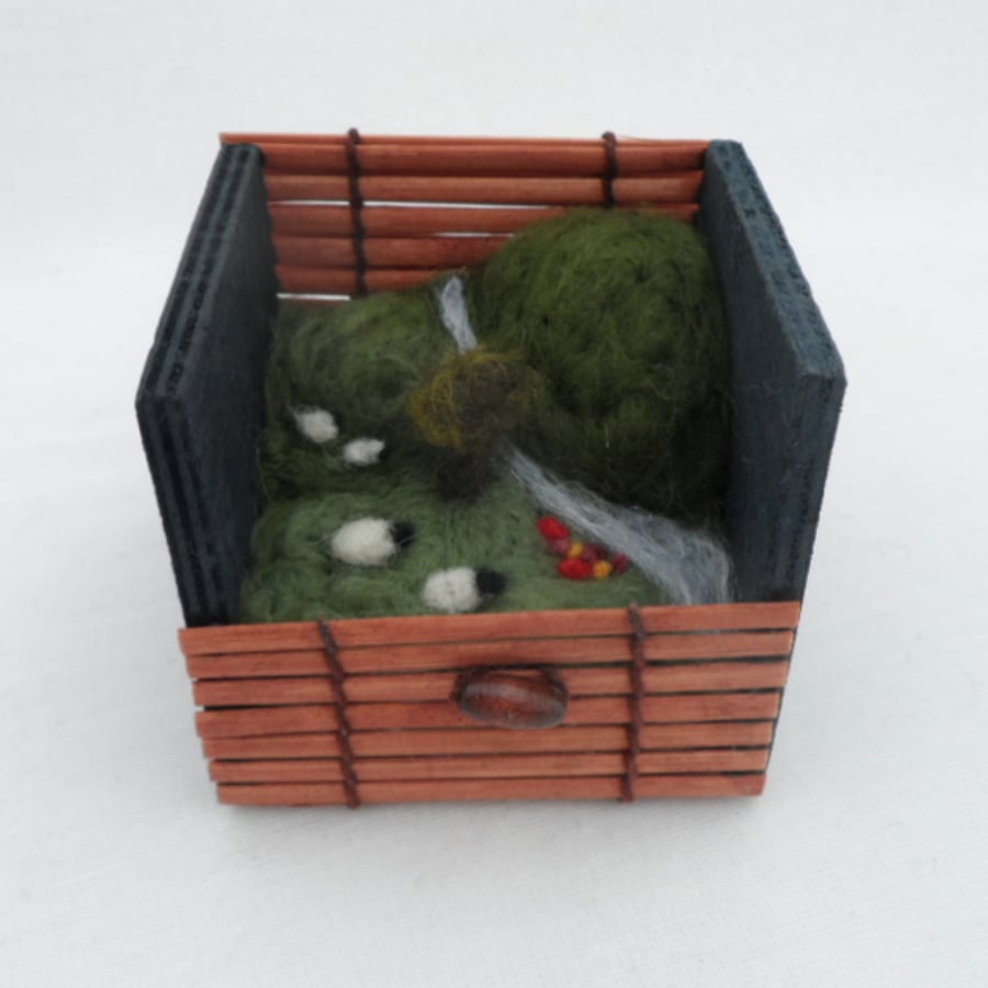 Needle felted ornament - summer meadow in a box, SALE