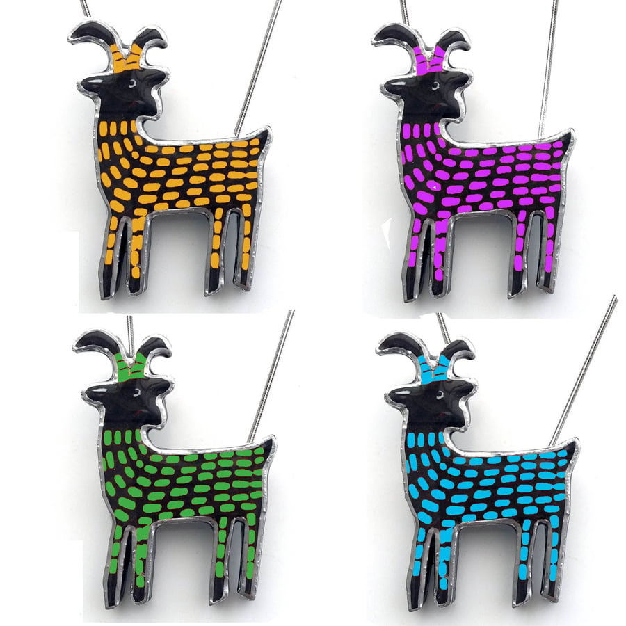 Whimsical Yellow, Purple, Blue, Green, custom Goat Scandi Necklace by EllyMental